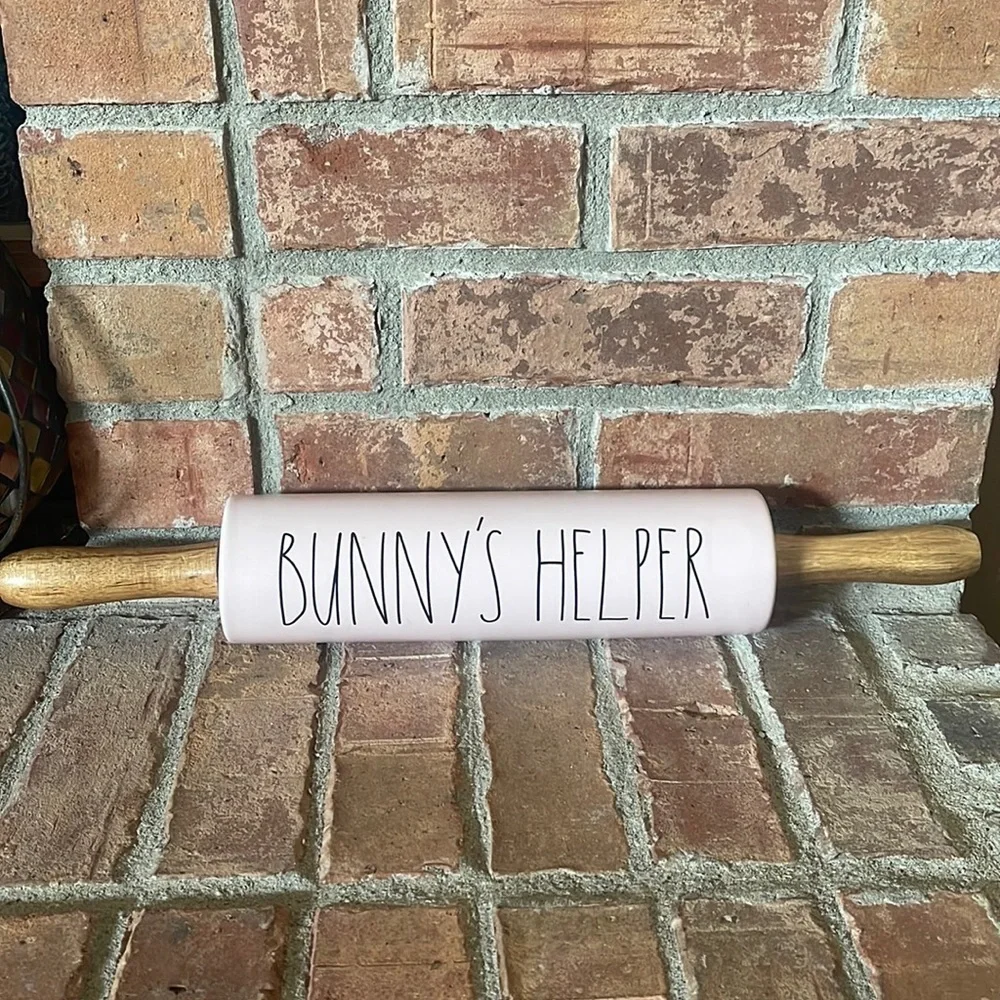 Rae Dunn Bunny's Helper Light Pink Rolling Pin